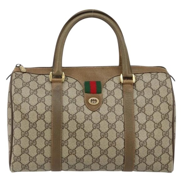 GUCCI GG Supreme Web Sherry Line Boston Bag PVC Beige Gold 40 02 007 Auth 144173 - Picture 10 of 16